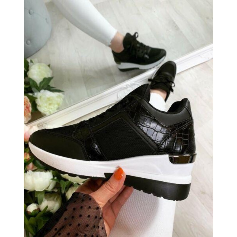 Ladies Wedge Trainers Womens Sneakers Lace Up Comfy Classic Jogging Pumps Shoes