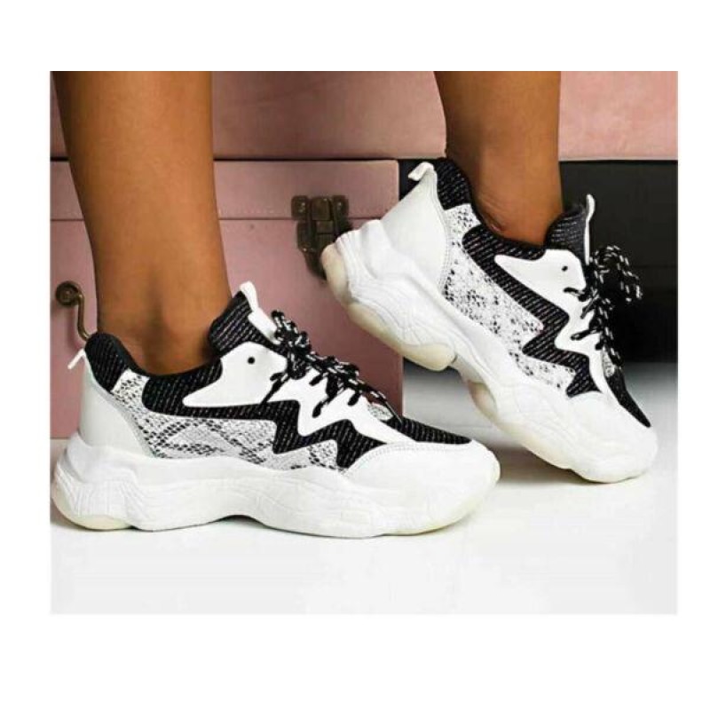 Womens Ladies Lace Up Chunky Trainers Platform Sneakers Animal Print Shoes Size