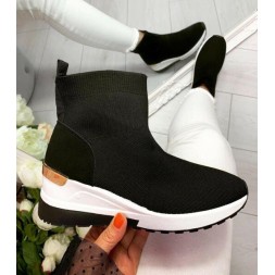 Womens Ladies Wedge Sock Trainers Sneakers Ankle Comfy Pull On Pumps Shoes Boots