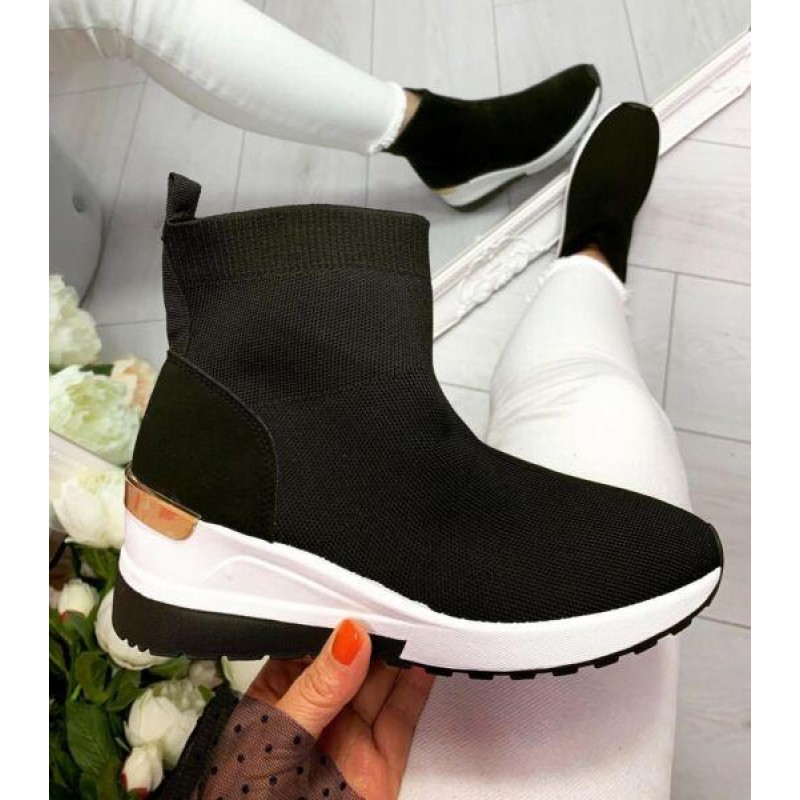 Womens Ladies Wedge Sock Trainers Sneakers Ankle Comfy Pull On Pumps Shoes Boots