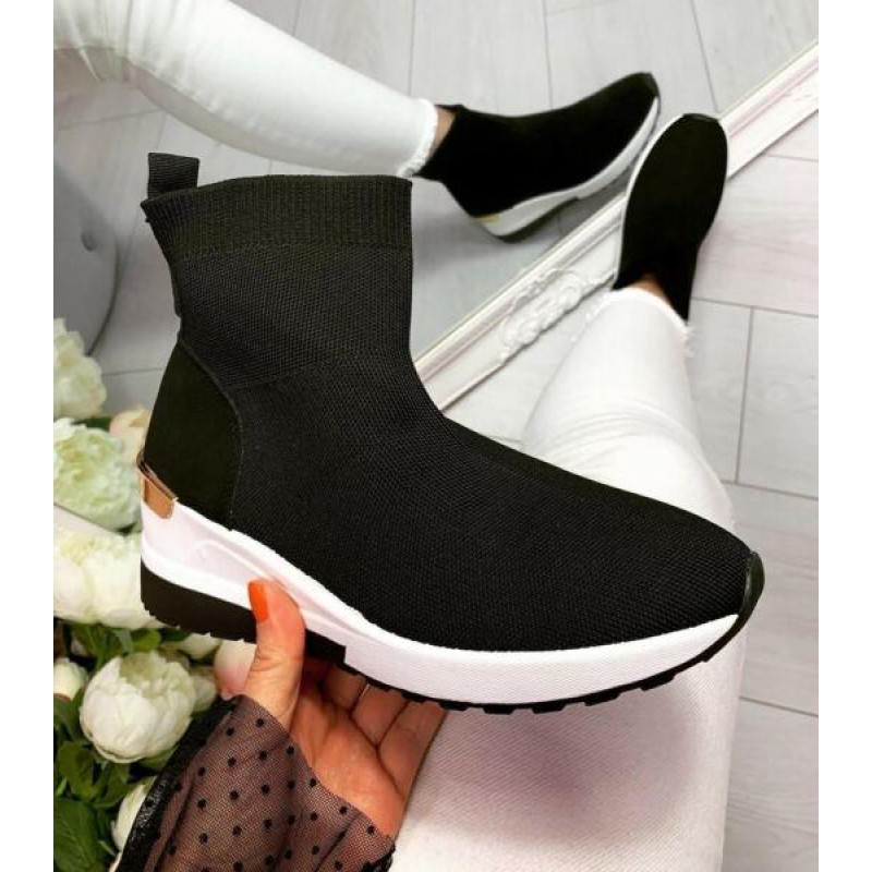 Womens Ladies Wedge Sock Trainers Sneakers Ankle Comfy Pull On Pumps Shoes Boots