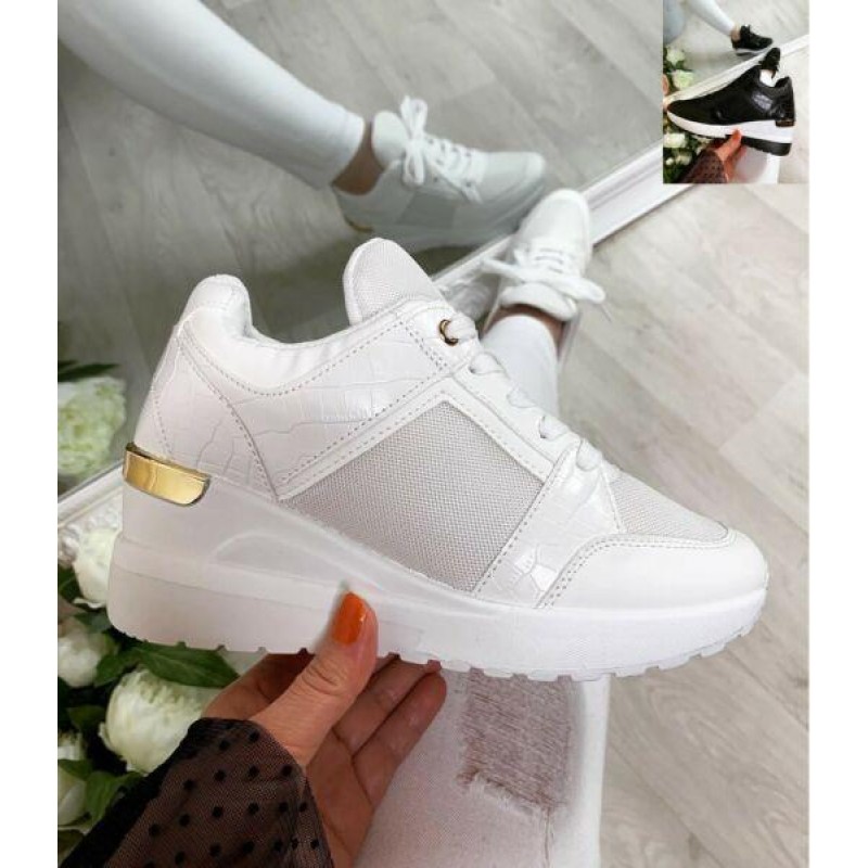 Ladies Wedge Trainers Womens Sneakers Lace Up Comfy Classic Jogging Pumps Shoes