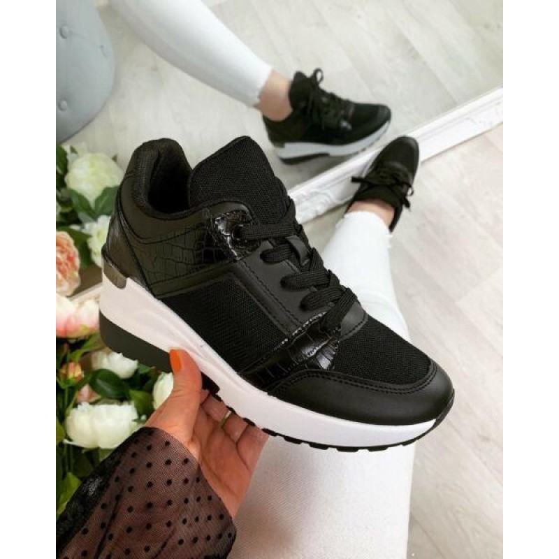 Ladies Wedge Trainers Womens Sneakers Lace Up Comfy Classic Jogging Pumps Shoes