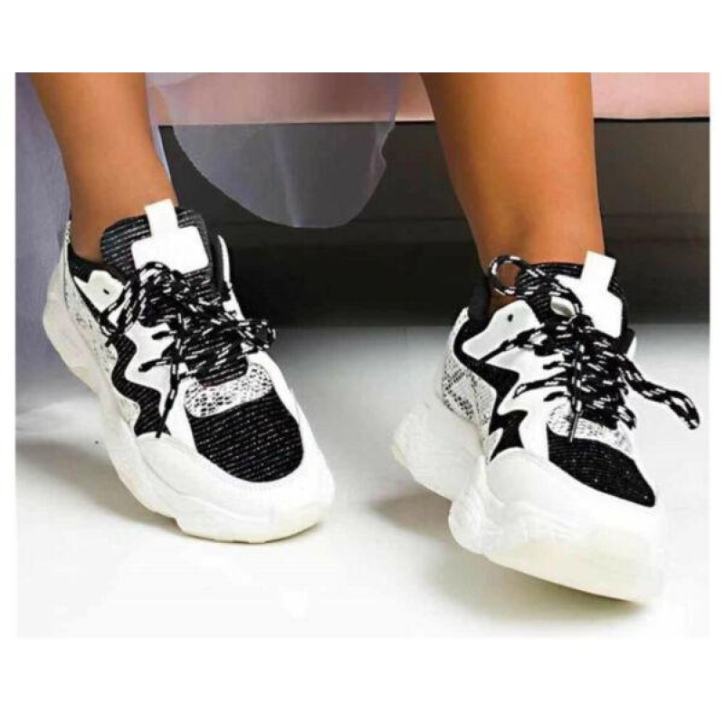 Womens Ladies Lace Up Chunky Trainers Platform Sneakers Animal Print Shoes Size