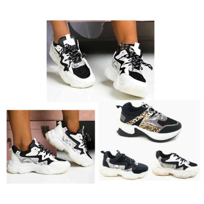 Womens Ladies Lace Up Chunky Trainers Platform Sneakers Animal Print Shoes Size