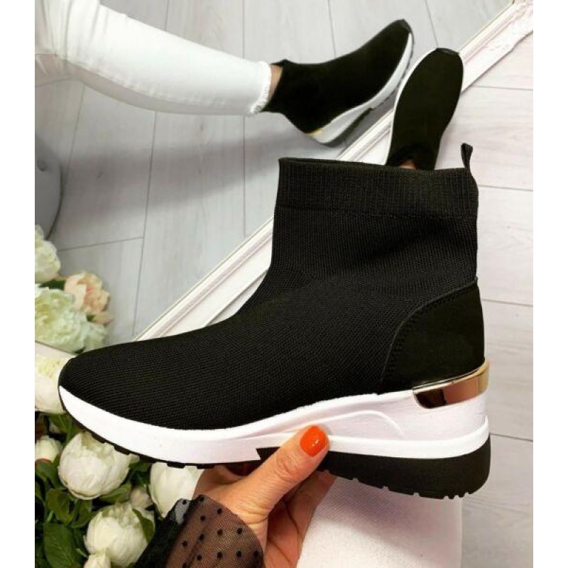 Womens Ladies Wedge Sock Trainers Sneakers Ankle Comfy Pull On Pumps Shoes Boots