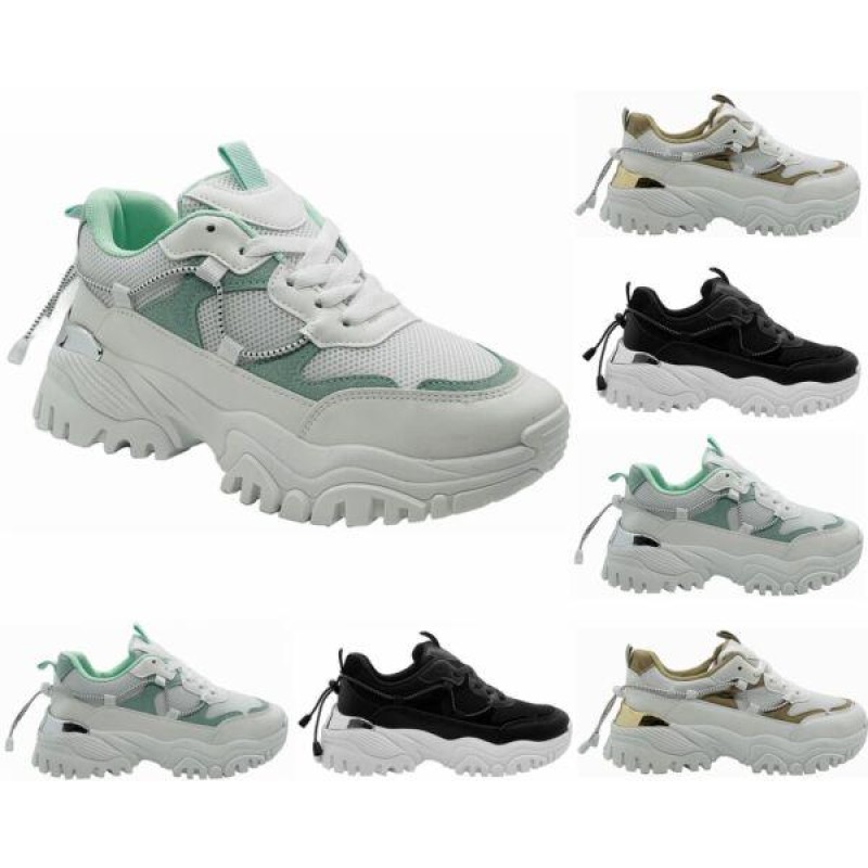 Women's CC8966 Chunky Sole Lace Up Ladies Walking Gym Shoes Trainers Sneakers