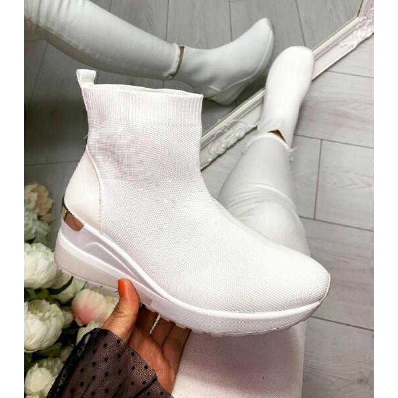 Womens Ladies Wedge Sock Trainers Sneakers Ankle Comfy Pull On Pumps Shoes Boots