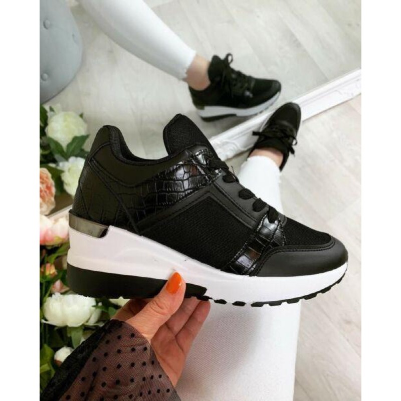 Ladies Wedge Trainers Womens Sneakers Lace Up Comf...