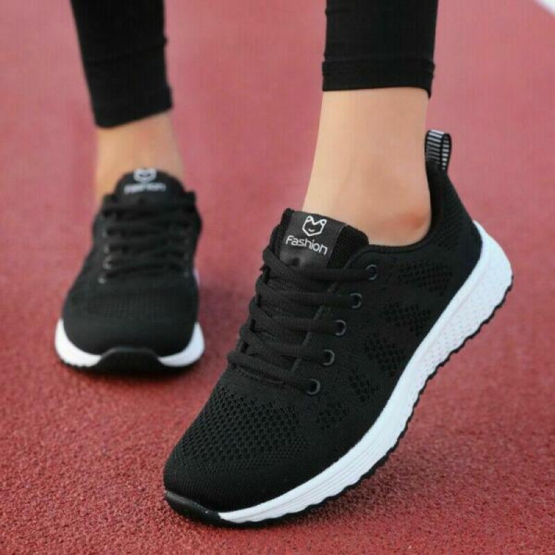 Women weave breathable casual shoes lace up running sport sneakers athletic