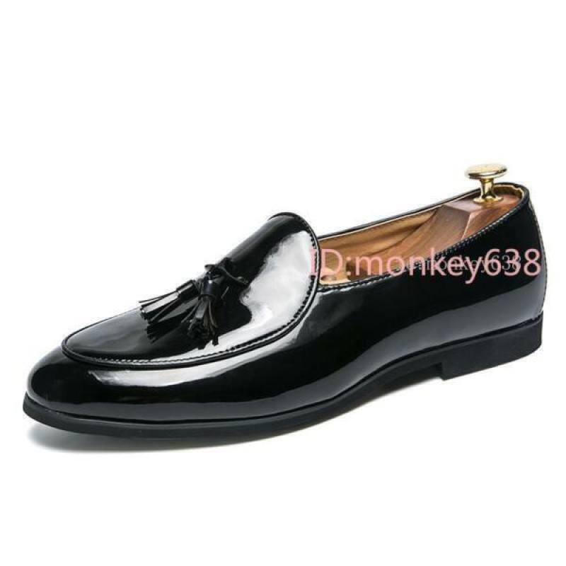 Mens Slip On Patent Leather Loafers pointy toe formal Oxfords Dress Shoes Black