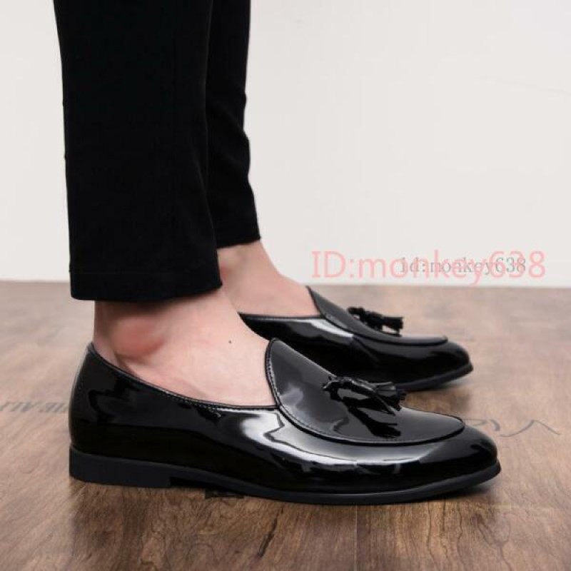 Mens Slip On Patent Leather Loafers pointy toe formal Oxfords Dress Shoes Black