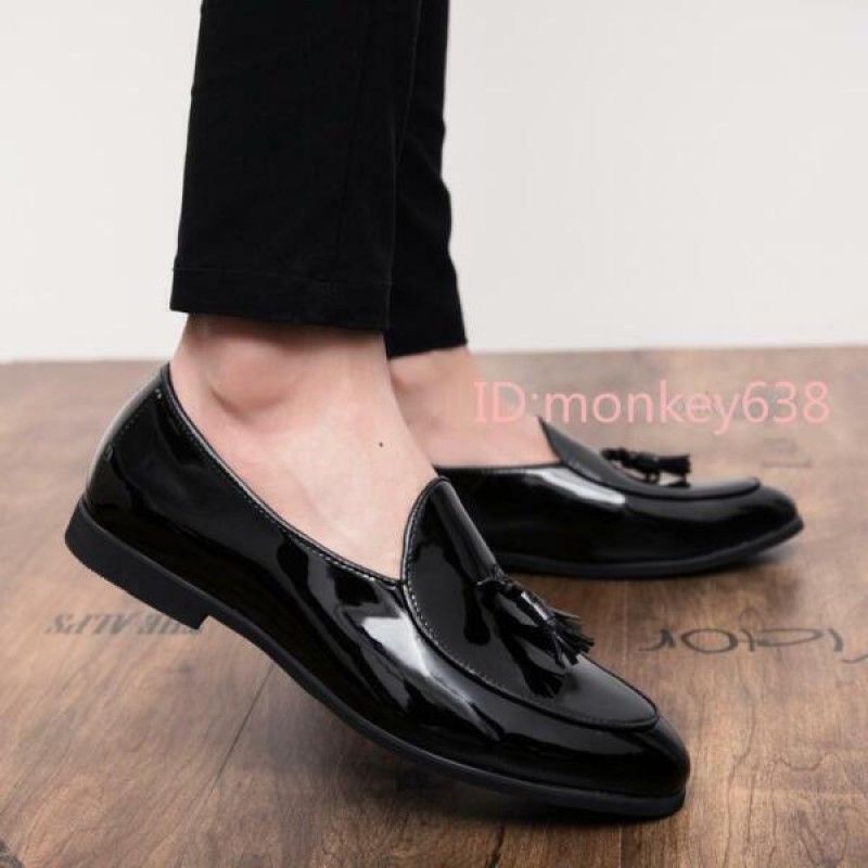 Mens Slip On Patent Leather Loafers pointy toe formal Oxfords Dress Shoes Black