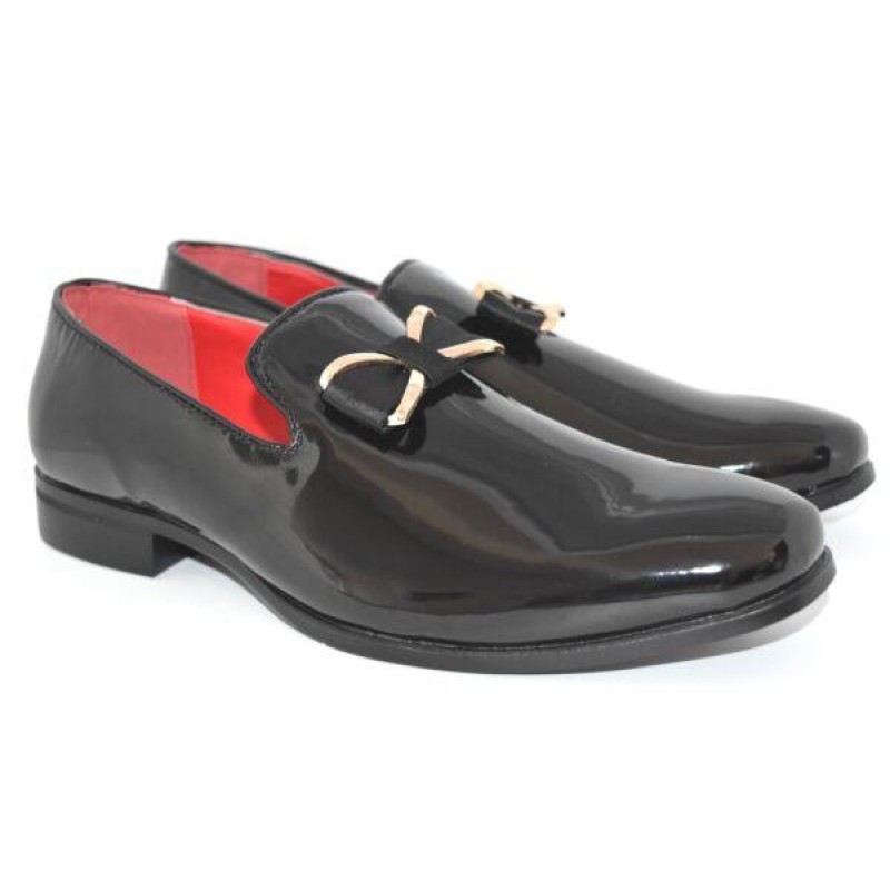 NEW MENS FAUX PATENT LEATHER BUCKLE BOW SLIP ON LOAFER DRESS SHOES UK SIZE 6-12