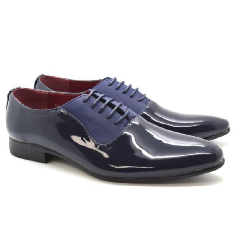 MENS FAUX SUEDE-PATENT LEATHER LACE UP OXFORD DRES...