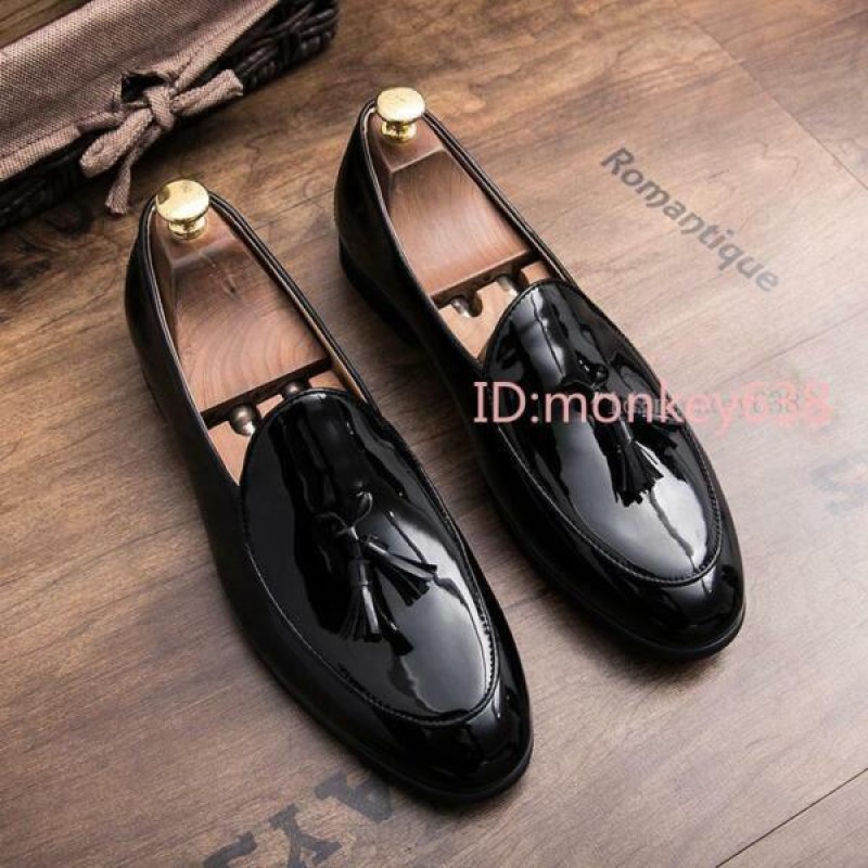 Mens Slip On Patent Leather Loafers pointy toe formal Oxfords Dress Shoes Black