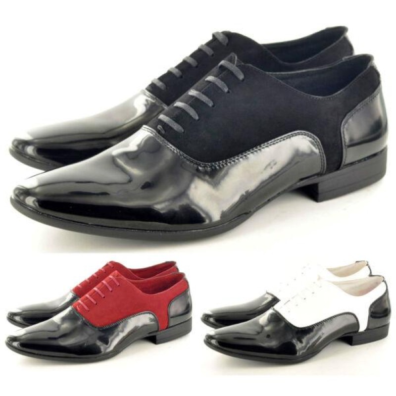 Mens Smart Faux Suede & Patent Formal Lace Up Wedding Shoes In UK Sizes 6-11 