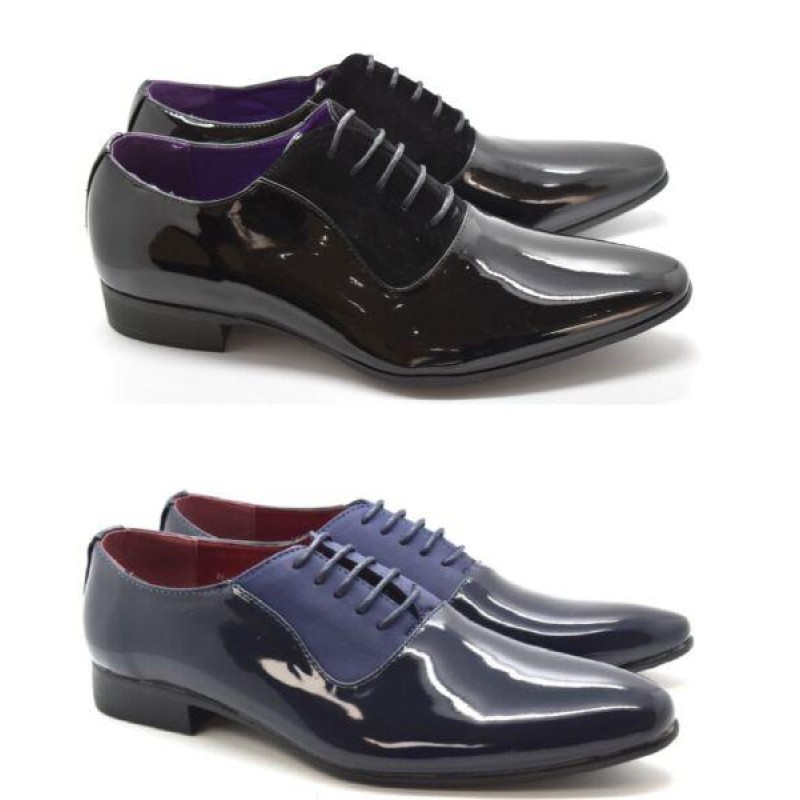 MENS FAUX SUEDE-PATENT LEATHER LACE UP OXFORD DRESS FORMAL ITALIAN SHOES UK 6-12