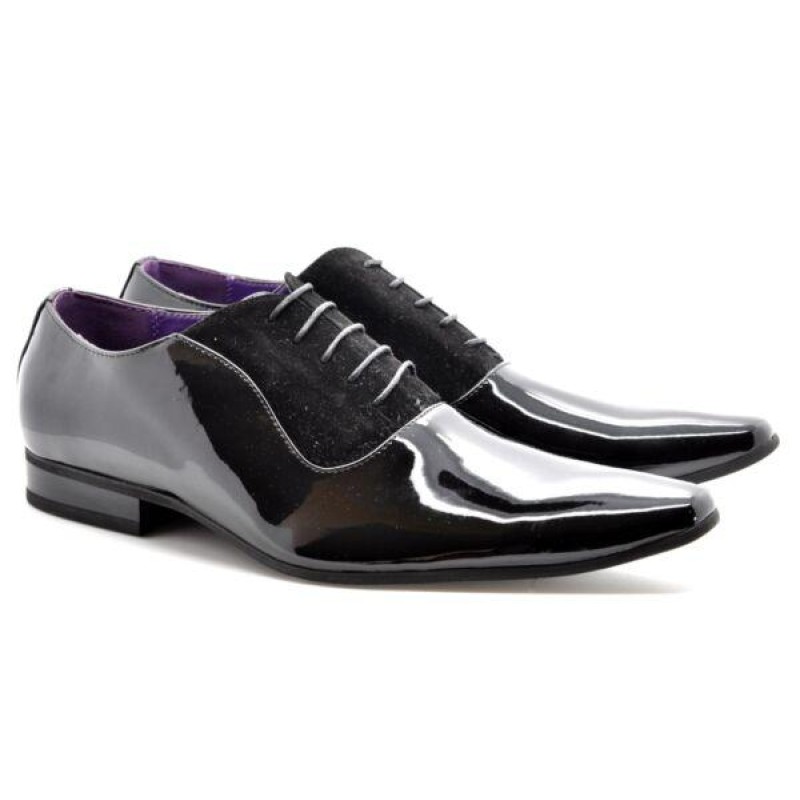 MENS FAUX SUEDE-PATENT LEATHER LACE UP OXFORD DRESS FORMAL ITALIAN SHOES UK 6-12