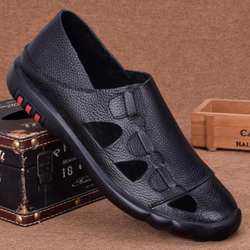 Men's Flat Faux Leather Cutout Round Toe Soft Beac...