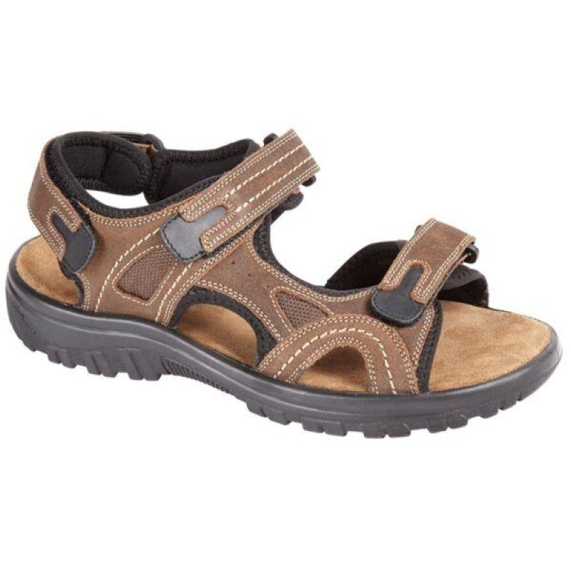 MENS  LEATHER NUBUCK BROWN BLACK SANDAL CASUAL COM...