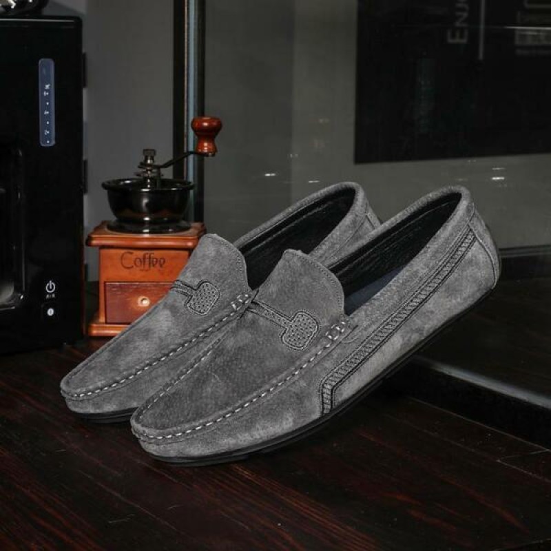 Men Loafers Suede Leather Moccasins Slip On Flat C...