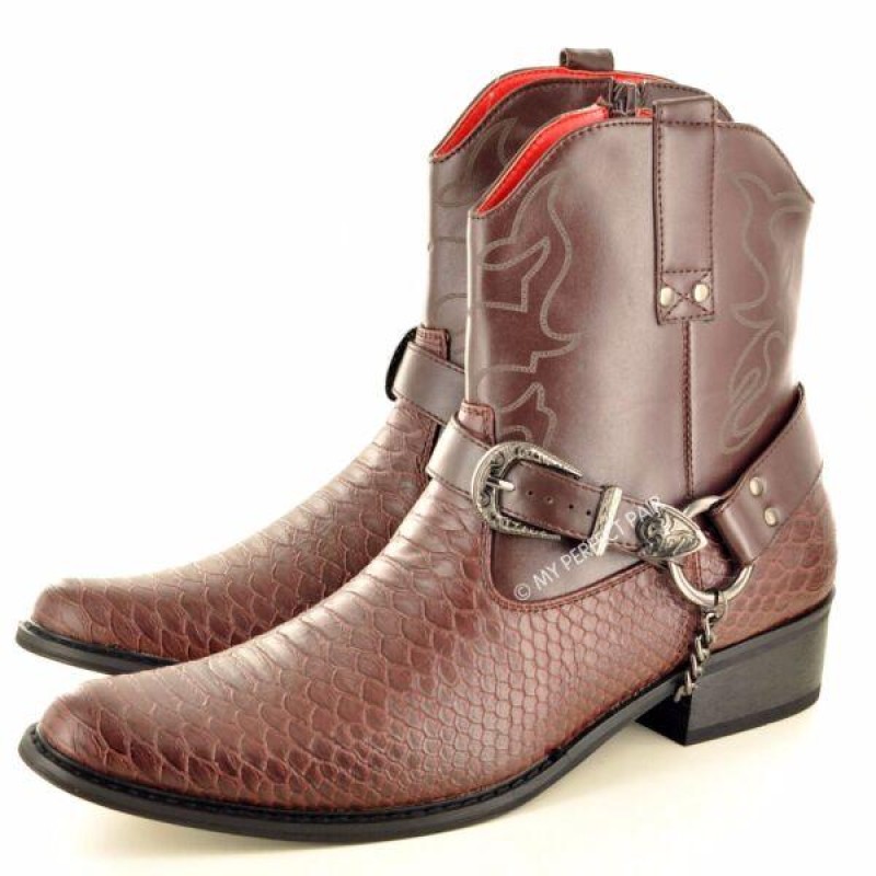 Mens Cowboy Boots Snake Skin Full Zip Western Cowboy Ankle Size 6 7 8 9 10 11 12