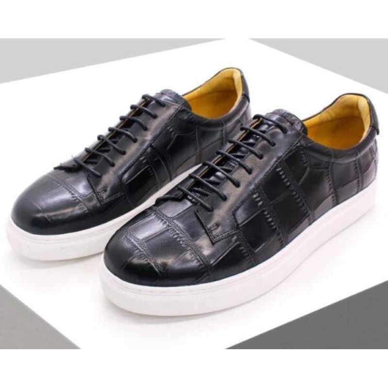 Men's Fashion British Round Toe Textured Lace Up Leather Shoes Youth Sport Shoes