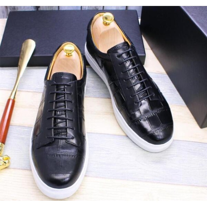 Men's Fashion British Round Toe Textured Lace Up Leather Shoes Youth Sport Shoes