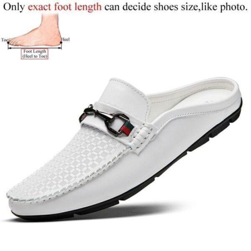 Genuine Leather Casual Slip On Half Shoes Summer Men Loafers Flats Slippers US12