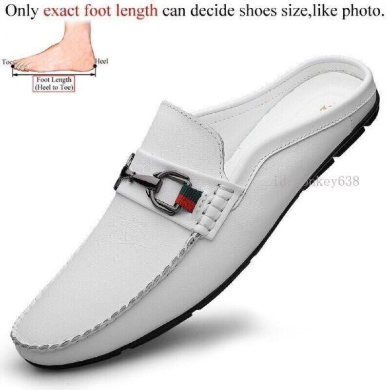 Genuine Leather Casual Slip On Half Shoes Summer Men Loafers Flats Slippers US12