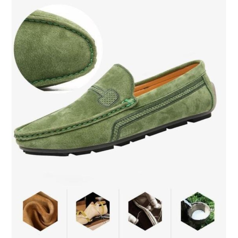 Men Loafers Suede Leather Moccasins Slip On Flat Casual Shoes Driving Shoes Size