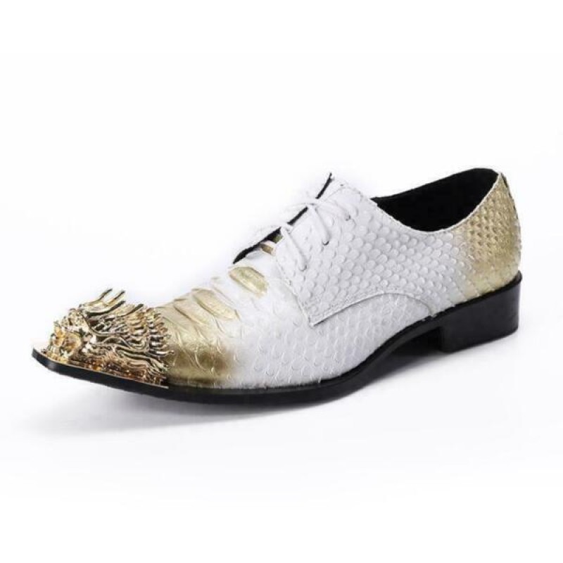 Men's Fashion Metal Head Pointy Toe Textured Lace Up Leather Shoes Dress Shoes