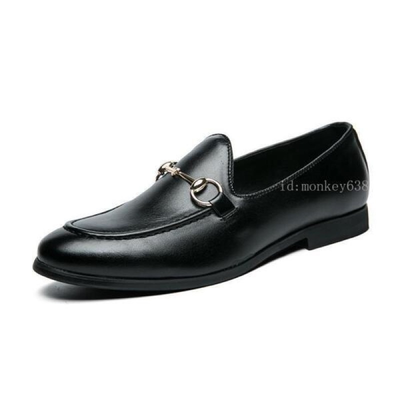 Plus US7-14 Men's Leather Black Gold Buckle Dress Slip On Shoes Loafers Formal 