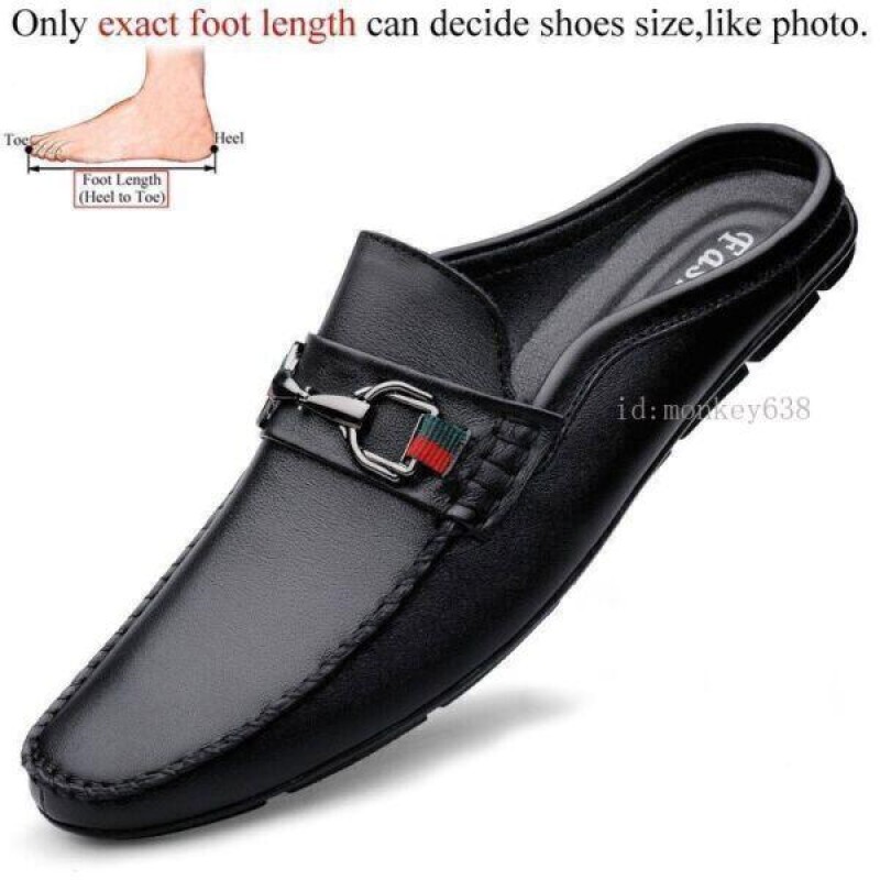 Genuine Leather Casual Slip On Half Shoes Summer Men Loafers Flats Slippers US12