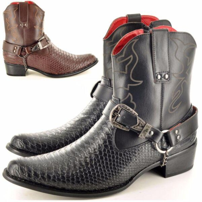 Mens Cowboy Boots Snake Skin Full Zip Western Cowboy Ankle Size 6 7 8 9 10 11 12