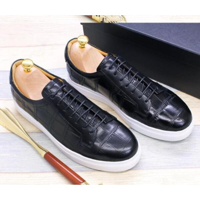 Men's Fashion British Round Toe Textured Lace Up L...