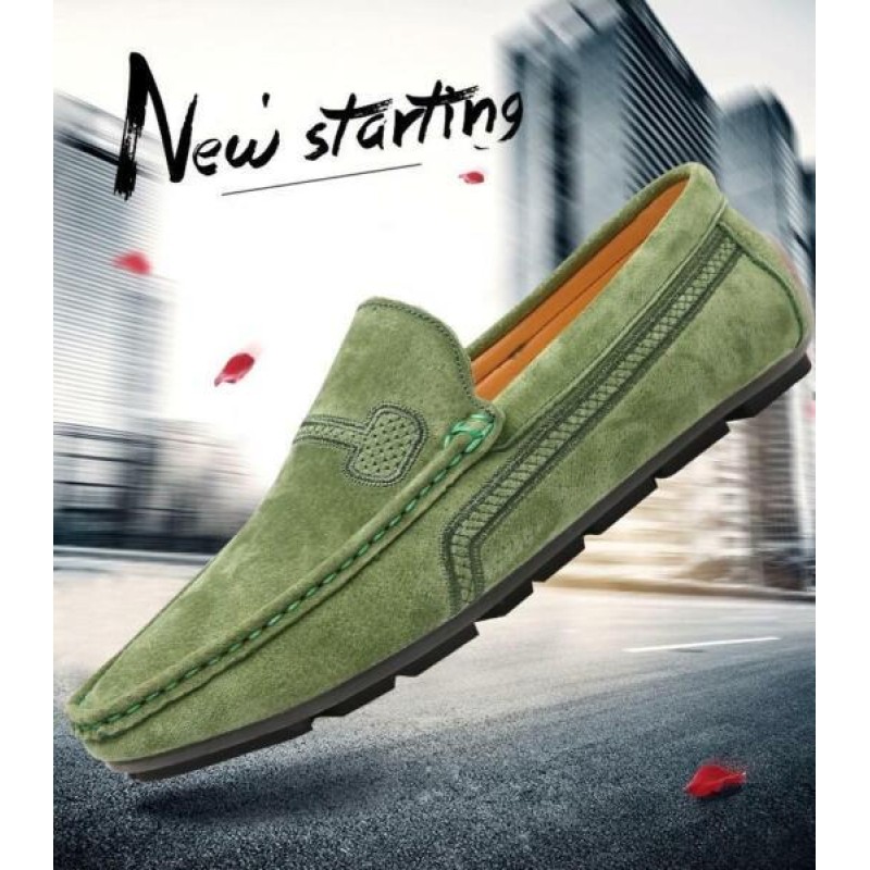 Men Loafers Suede Leather Moccasins Slip On Flat Casual Shoes Driving Shoes Size