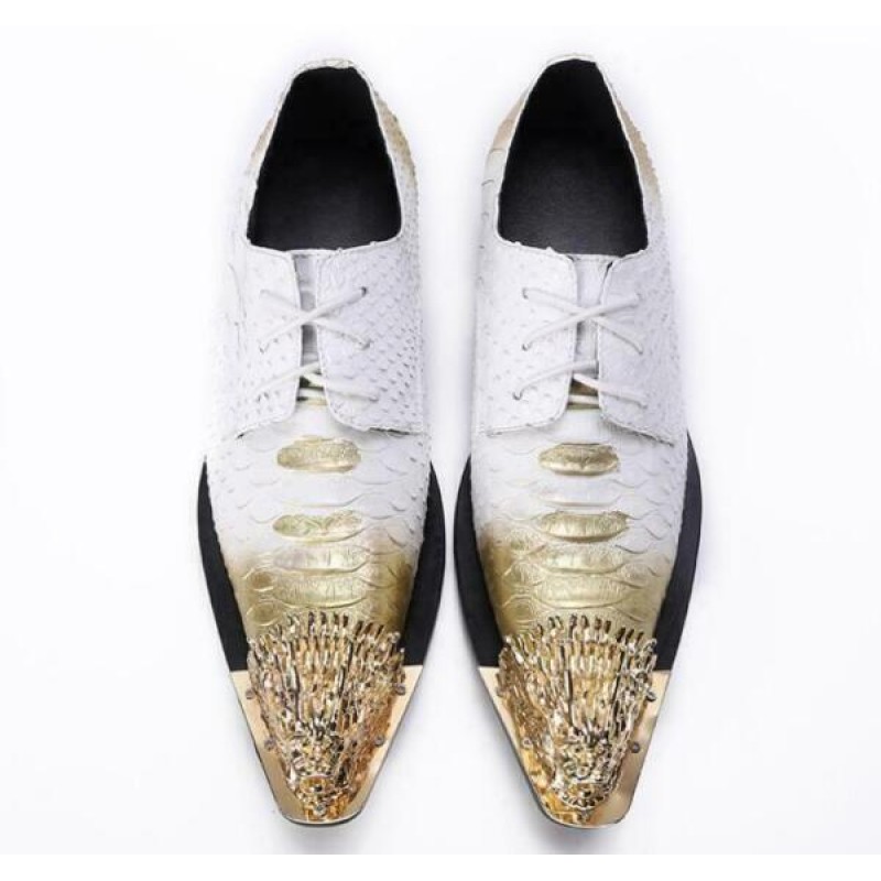 Men's Fashion Metal Head Pointy Toe Textured Lace ...