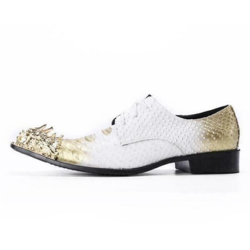 Men's Fashion Metal Head Pointy Toe Textured Lace Up Leather Shoes Dress Shoes