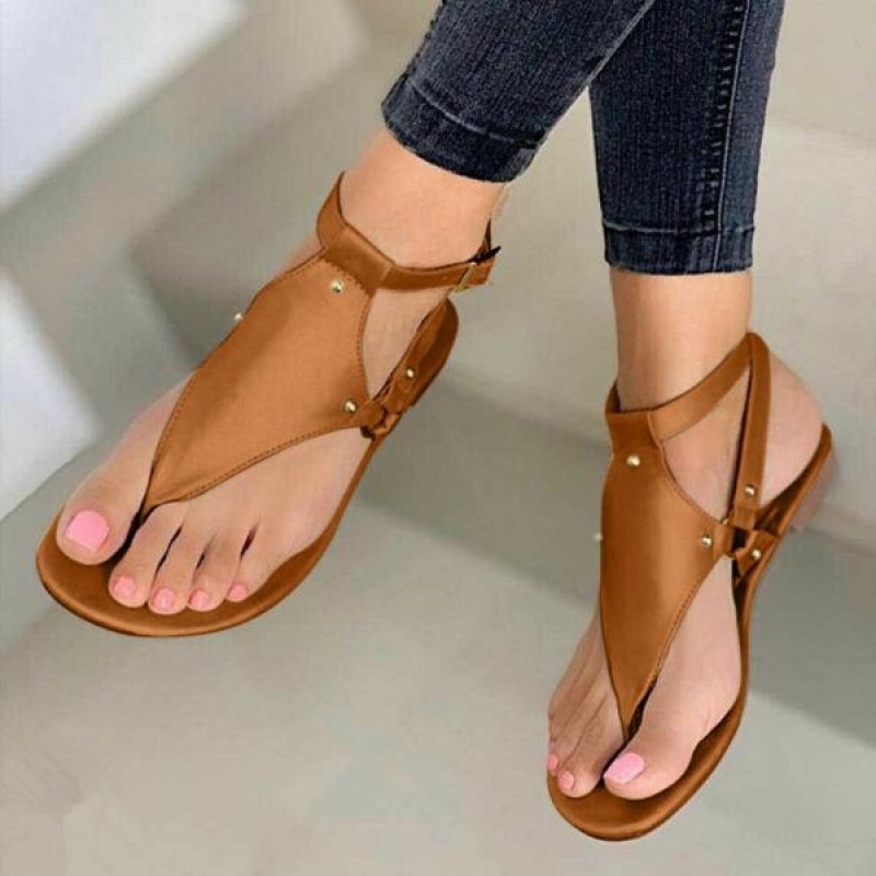 US WOMEN'S OPEN TOE THONG SANDALS SUMMER FLIP FLOP1ANKLE STRAP BUCKLE FLAT SHOES