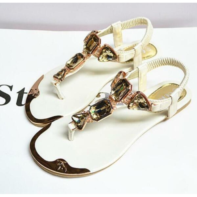 Womens Bohemia Gladiator Bling Rhinestone Flat Thongs Flip Flop Sandals Size H