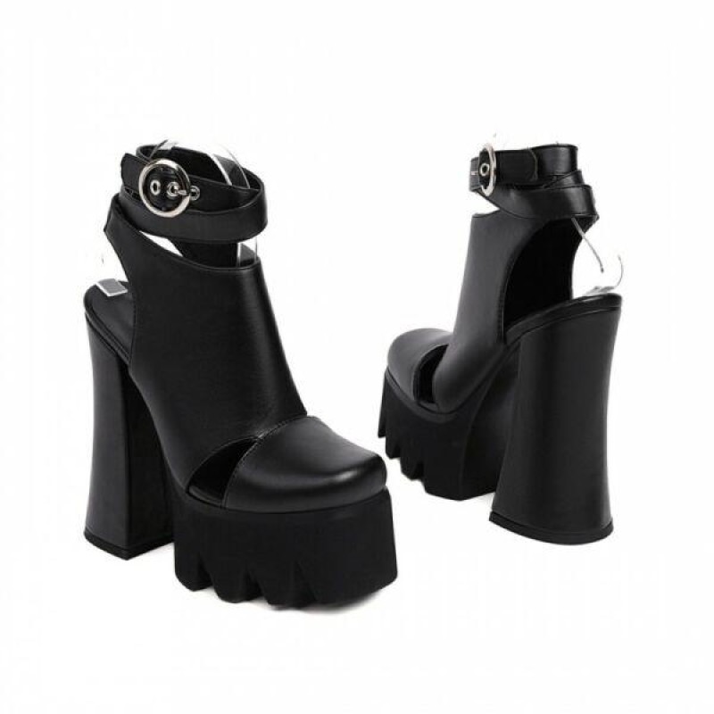 Europe Women Punk 15cm Heel Ankle Strap Square Clo...