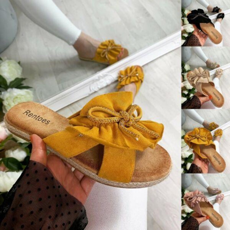 LADIES WOMEN FLAT SUMMER BEACH BOW SLIDERS SLIP ON MULE FASHION SANDALS SHOES SZ