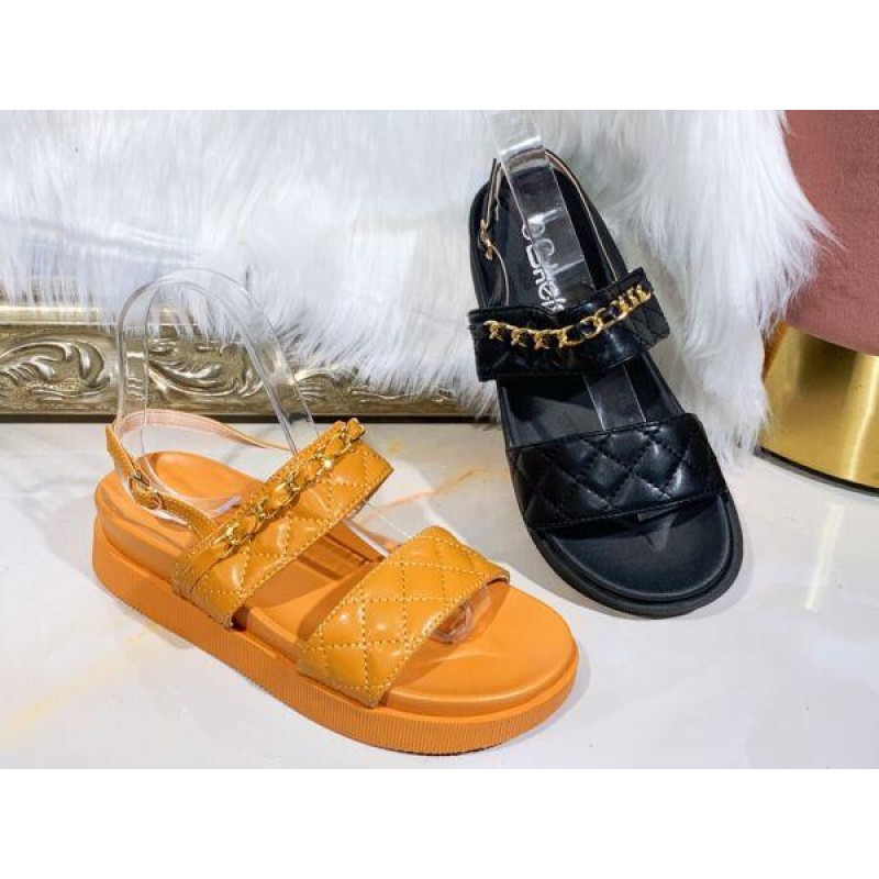 LADIES WOMENS FLAT CHAIN BUCKLE CHUNKY FLATFORM SLIP ON SANDALS HOLIDAY SHOES