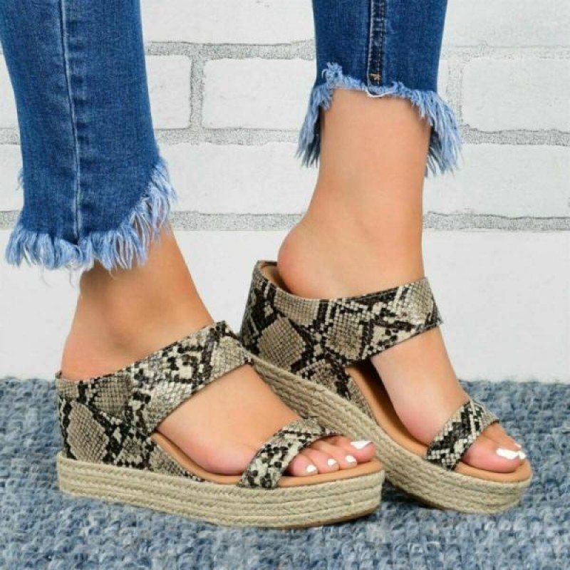 Summer Women Platform Wedge Heels Open Toe Double Strap Surface Casual Slippers