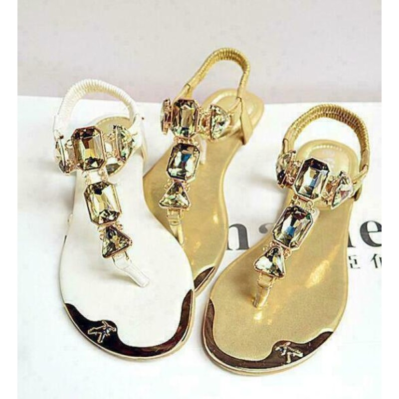 Womens Bohemia Gladiator Bling Rhinestone Flat Thongs Flip Flop Sandals Size H