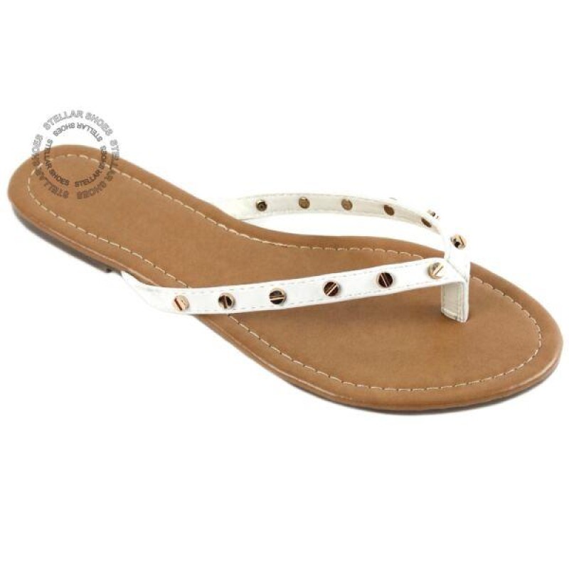 [NEW] Women's Summer Sandals Gold Plated Studs Flip Flops Sandals