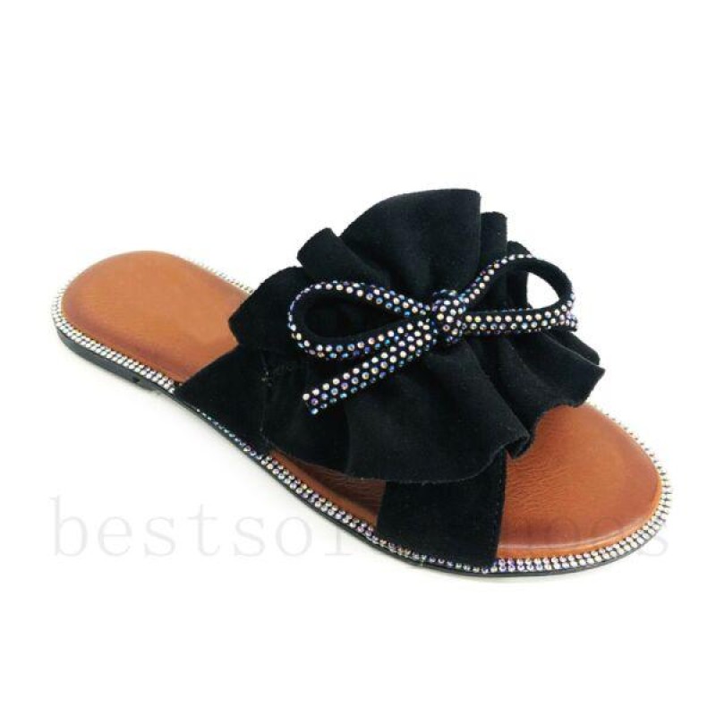 LADIES WOMEN FLAT SUMMER BEACH BOW SLIDERS SLIP ON MULE FASHION SANDALS SHOES SZ