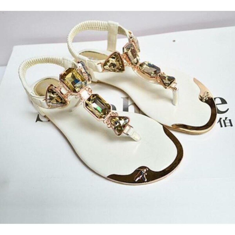 Womens Bohemia Gladiator Bling Rhinestone Flat Thongs Flip Flop Sandals Size H